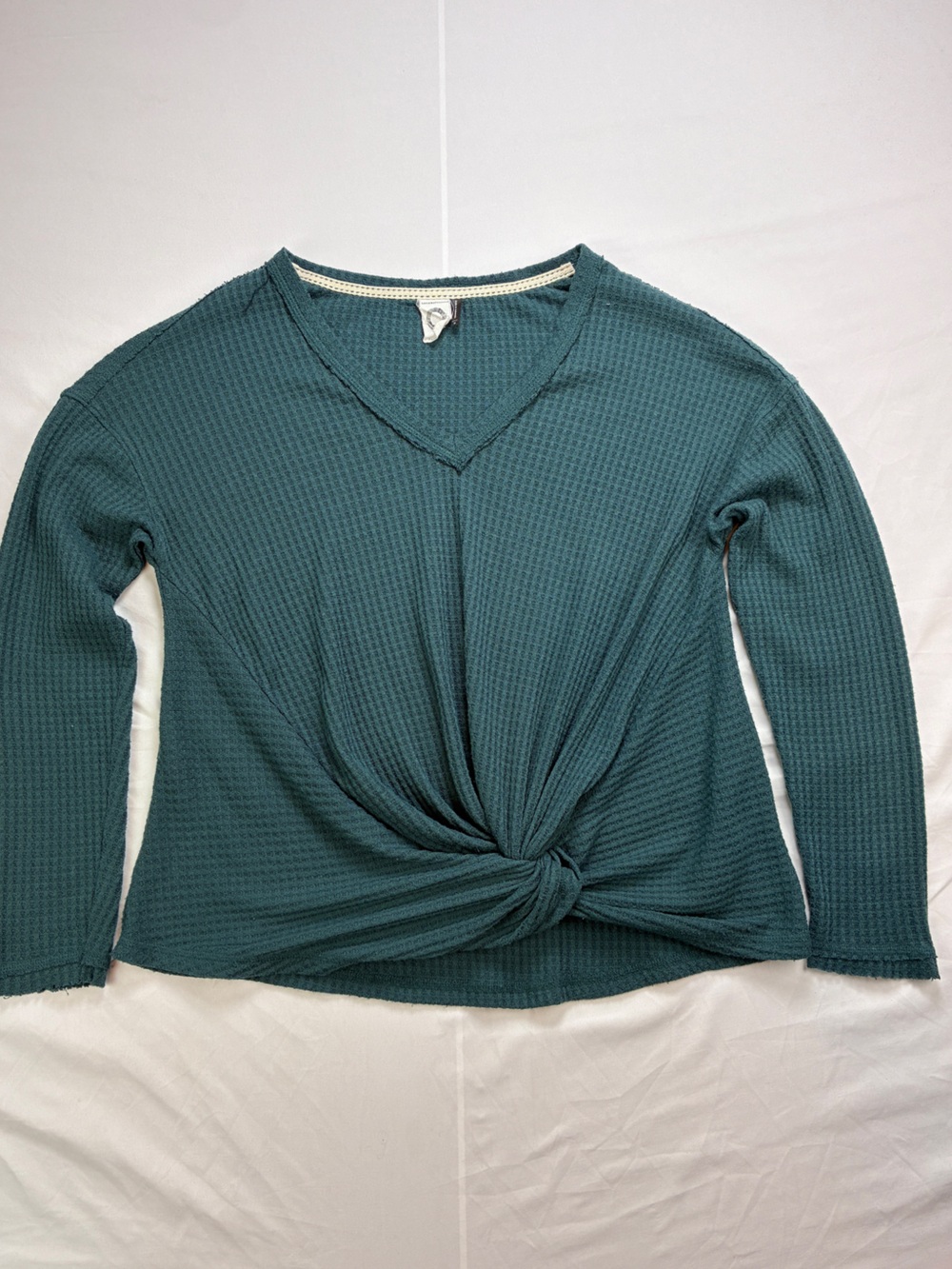 Anthropologie Akemi + Kin SzM Knot-Front Waffle Knit Long Sleeve Top Flattering